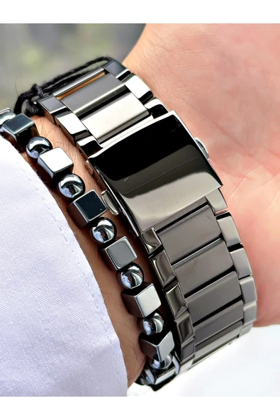 Ferrucci Füme Renk Kare Klasik Çelik Kordon Erkek Kol Saati + BİLEKLİK - Resim 5