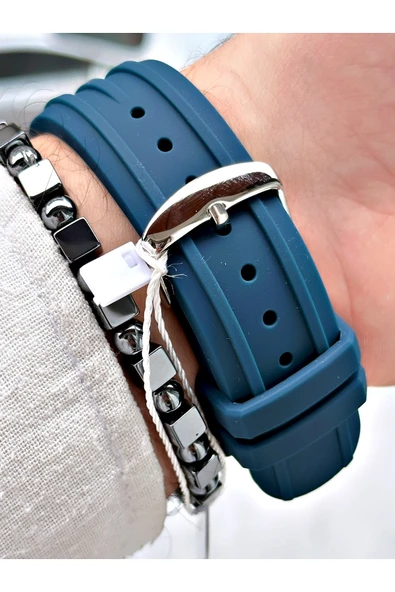 Chaperone Lacivert Spor Silikon Fonksiyonlu Şık Dizayn Erkek Kol Saati + BİLEKLİK HEDİYELİ By Reward - Resim 6