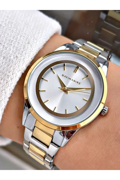 Navimarine Altın-gümüş Renk Çelik Kordon Kadın Kol Saati Bileklik Hediyeli ürün görseli 1