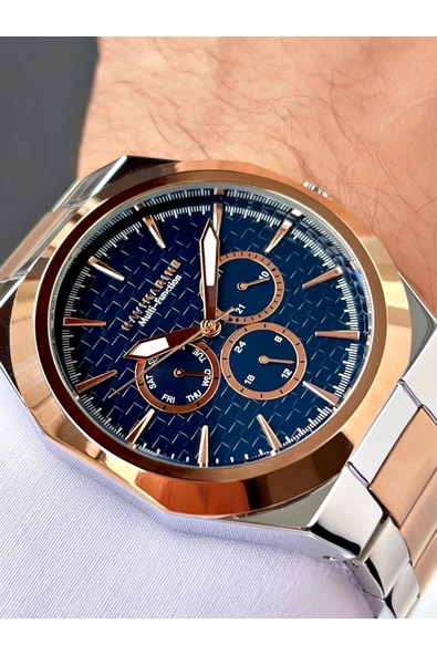 Navimarine Rosegold - Gümüş Renk Fonksiyonlu Çelik Kordon Erkek Kol Saati Bileklik Hediyeli ürün görseli 1