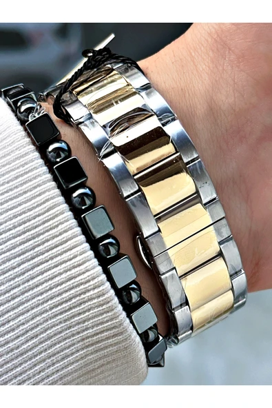 Reward Altın Gümüş Renk Fonksiyonlu Çelik Kordon Erkek Kol Saati + BİLEKLİK HEDİYELİ - Resim 4