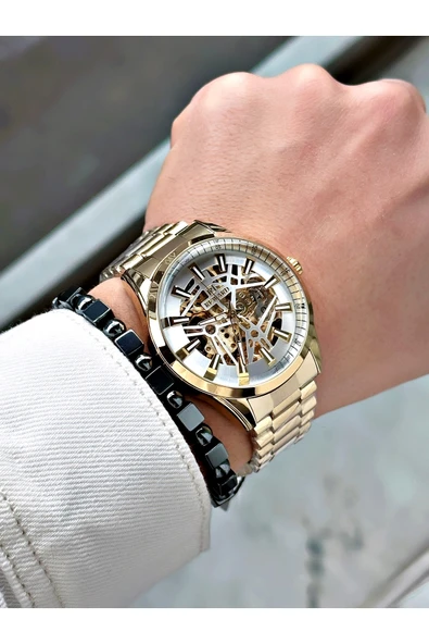 Reward Gümüş Renk İskelet Model Otomatik Çelik Kordon Erkek Kol Saati + BİLEKLİK - Resim 2