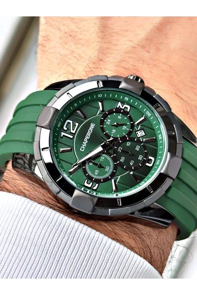 Chaperone Yeşil Spor Silikon Fonksiyonlu Şık Dizayn Erkek Kol Saati + BİLEKLİK HEDİYELİ By Reward ürün görseli 1