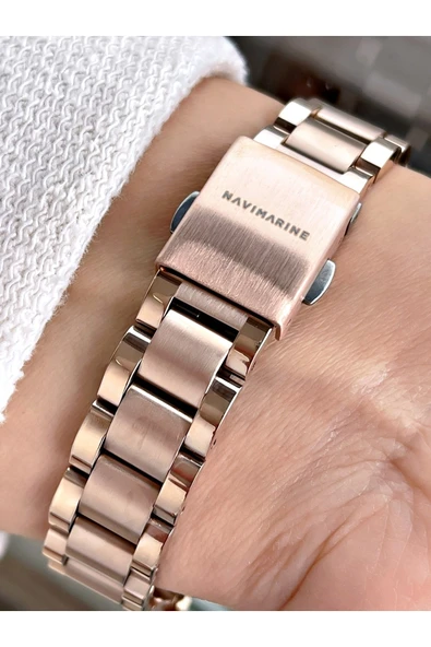 Navimarine Rosegold Renk Çelik Kordon Kadın Kol Saati Bileklik Hediyeli - Resim 3