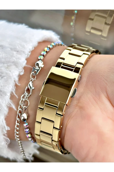 Ferrucci Altın Renk Çelik Kordon Yıldız Model Kadın Kol Saati + BİLEKLİK - Resim 3