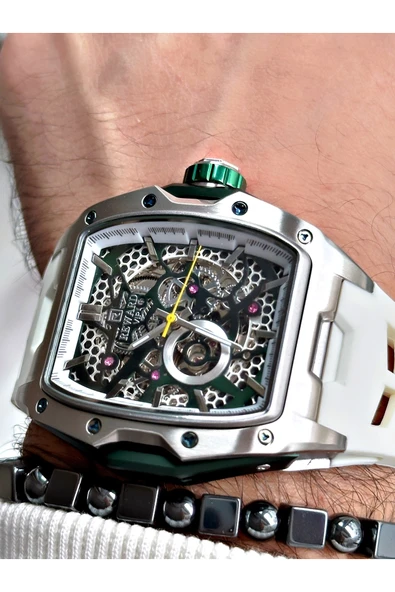 Reward Siyah Renk Çelik Kasa Otomatik Spor Silikon Business Erkek Kol Saati + BİLEKLİK - Resim 3