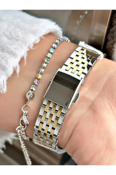 Ferrucci Altın Gümüş Renk Kesme Cam Kristal Model Şık Model Kadın Kol Saati + BİLEKLİK HEDİYELİ - Resim 3