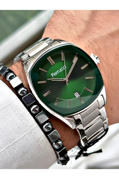 Ferrucci Gümüş Renk Aynalı Cam Klasik Çelik Kordon Erkek Kol Saati - Resim 3