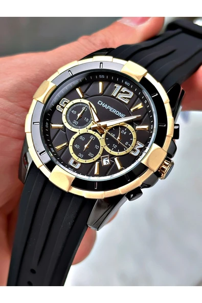 Chaperone Siyah Spor Silikon Fonksiyonlu Şık Dizayn Erkek Kol Saati + BİLEKLİK HEDİYELİ By Reward - Resim 5