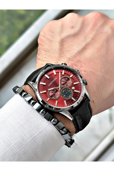 Chaperone Siyah Renk Deri Kordon Fonksiyonlu  Erkek Kol Saati + BİLEKLİK HEDİYELİ By REWARD - Resim 2