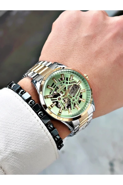Reward Gümüş Renk İskelet Model Otomatik Çelik Kordon Erkek Kol Saati + BİLEKLİK - Resim 2