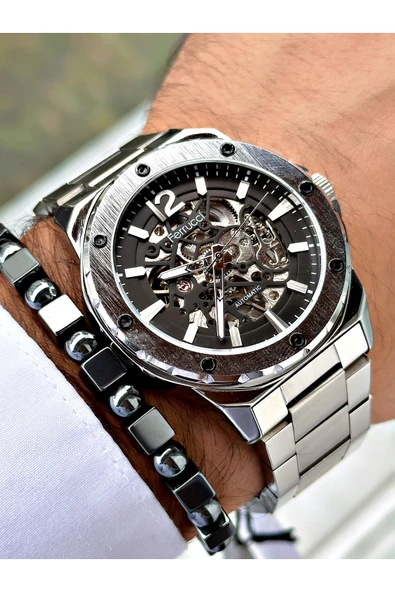 Ferrucci Gümüş Renk Business Otomatik  Mekanizma Erkek Kol Saati + BİLEKLİK - Resim 4