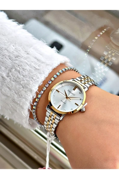 Ferrucci Altın Renk Sade Model Klasik Çelik Kordon Kadın Kol Saati + BİLEKLİK - Resim 2