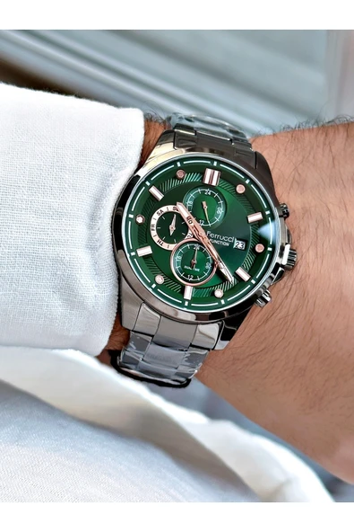 Ferrucci Füme Renk Klasik Model Fonksiyonlar Aktif Çelik Kordon Orijinal Erkek Kol Saati + BİLEKLİK HEDİYELİ - Resim 2
