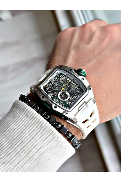 Reward Siyah Renk Çelik Kasa Otomatik Spor Silikon Business Erkek Kol Saati + BİLEKLİK - Resim 2