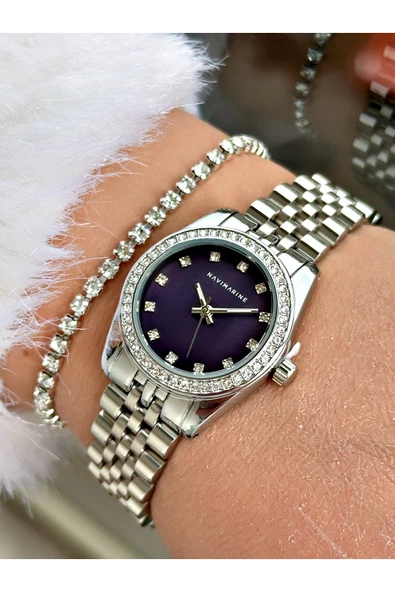 Navimarine Altın Renk Çelik Kordon Kadın Kol Saati + Bileklik Hediyeli ürün görseli 1