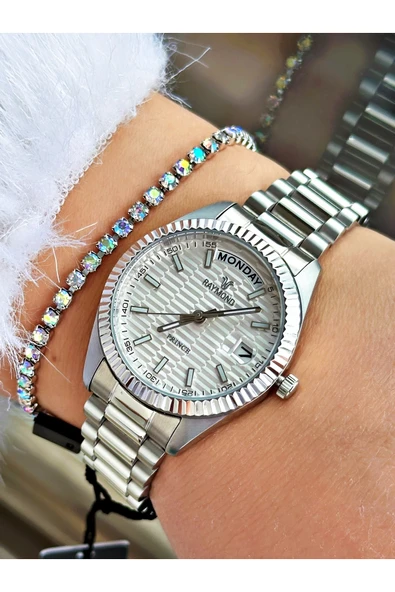 Raymond Gümüş Renk Klasik Model Çelik Kasa Kordon Kadın Kol Saati + BİLEKLİK ürün görseli 1