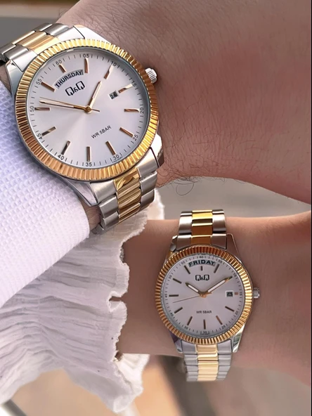 Q&Q Çelik Kordon 2 Yıl Garantili 3 Atm Suya Dayanıklı Sevgili Ve Ciftlere Özel Kol Saati QQ.CF001.3 - Resim 2