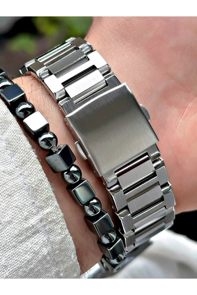 Ferrucci Gümüş Renk Çelik Kordon  Erkek Kol Saati + BİLEKLİK HEDİYELİ - Resim 5