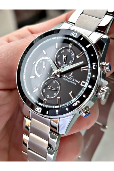 Navimarine Gümüş Renk Metal Kordon Tüm Fonksiyonlar Aktif Orijinal Erkek Kol Saati + Bileklik Hediyeli ürün görseli 1