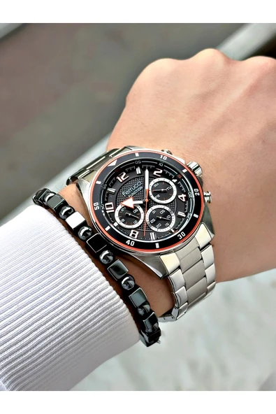 Ferrucci Gümüş Renk Çelik Kordon Erkek Kol Saati + Hematit Doğaltaş Bileklik Hediyeli - Resim 2