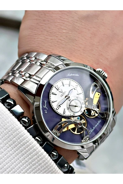 Fiesta Gümüş Renk Çift Türbünlü Otomatik Business Erkek Kol Saati + BİLEKLİK - Resim 2