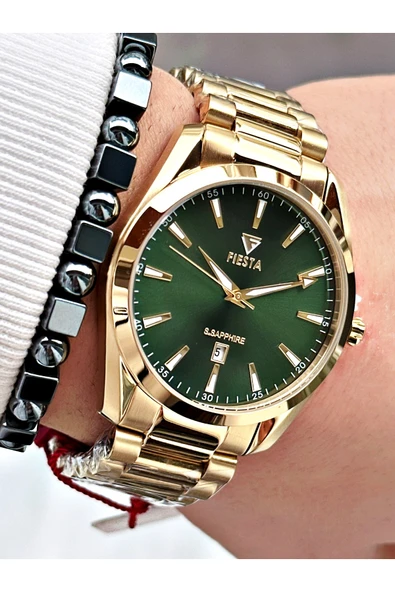 Fiesta Altın Silver Renk Çelik Kasa Kordon Erkek Kol Saati + BİLEKLİK ürün görseli 1