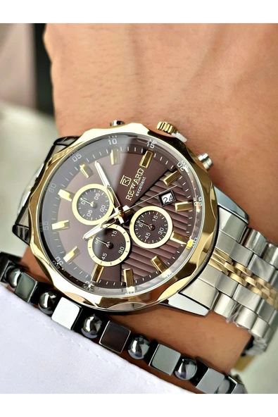 Reward Altın Gümüş Renk Fonksiyonlu Çelik Kordon Erkek Kol Saati + BİLEKLİK HEDİYELİ - Resim 2