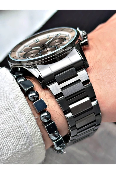 Ferrucci Füme Renk Çelik Kordon  Erkek Kol Saati + BİLEKLİK HEDİYELİ - Resim 5