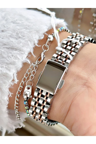 Ferrucci Rose Gold Renk Kesme Cam Şık Tasarım  Kadın Kol Saati + BİLEKLİK HEDİYELİ - Resim 3