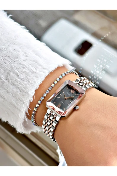 Ferrucci Rose Gold Renk Kesme Cam Şık Tasarım  Kadın Kol Saati + BİLEKLİK HEDİYELİ - Resim 2