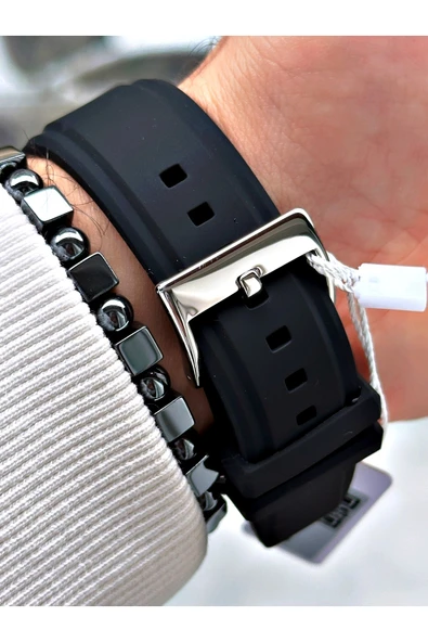 Chaperone Siyah Renk Spor Silikon Fonksiyonlar Aktif Garantili Erkek Kol Saati + BİLEKLİK By REWARD - Resim 5