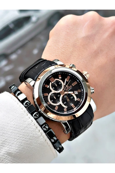 Reward Kahve Renk Çelik Kasa Fonksiyonlu Business Deri Kordon Erkek Kol Saati + BİLEKLİK - Resim 2