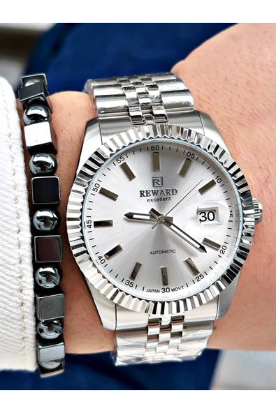Reward Gümüş Renk Mekanizma Business Otomatik Erkek Kol Saati + BİLEKLİK ürün görseli 1