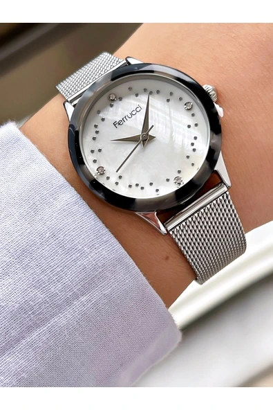 Ferrucci Silver Gümüş Renk Hasır Metal Kadın Kol Saati - Resim 4