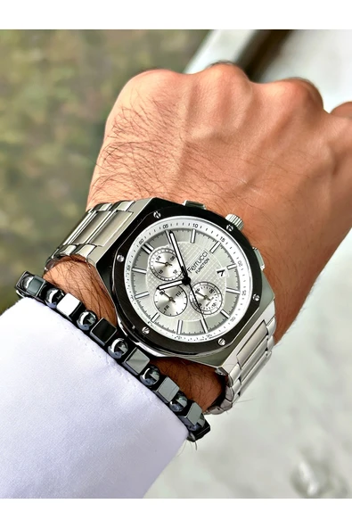 Ferrucci Gümüş Renk Çelik Kordon Fonksiyonlar Aktif Erkek Kol Saati + BİLEKLİK - Resim 3