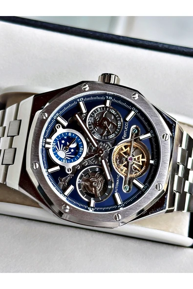 Ferrucci Gümüş Renk Mekanizma Lüx Business Model Otomatik Mekanizma Erkek Kol Saati + BİLEKLİK - Resim 4