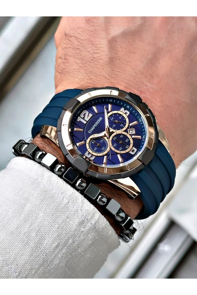 Chaperone Lacivert Spor Silikon Fonksiyonlu Şık Dizayn Erkek Kol Saati + BİLEKLİK HEDİYELİ By Reward - Resim 2