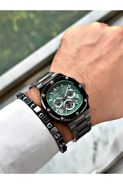 Ferrucci Füme Renk Kare Roma Rakamlı  Erkek Kol Saati + BİLEKLİK HEDİYELİ - Resim 2