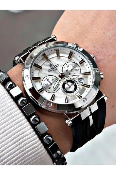 Reward Siyah Renk Spor Silikon Kordon Fonksiyonlu Garantili Erkek Kol Saati + BİLEKLİK ürün görseli 1