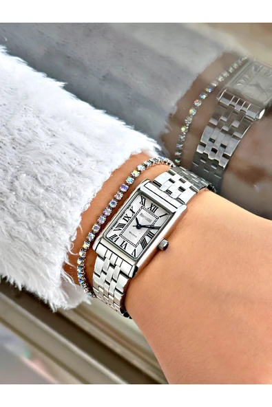 Ferrucci Gümüş Renk Kare Model Roma Rakamlı Çelik Kordon Kadın Kol Saati + BİLEKLİK - Resim 2