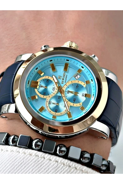 Reward Lacivert Renk Çelik Kasa Fonksiyonlu Business Deri Kordon Erkek Kol Saati + BİLEKLİK ürün görseli 1