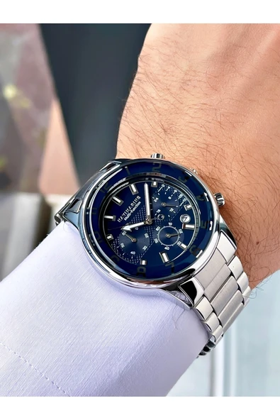Navimarine Gümüş Renk Fonksiyonlu Çelik Kordon Erkek Kol Saati Bileklik Hediyeli - Resim 2