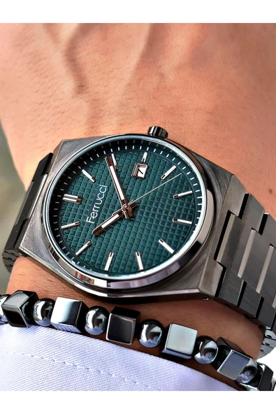 Ferrucci Siyah Renk Şık Spor Çelik Kordon Fonksiyonlu Erkek Kol Saati + BİLEKLİK - Resim 3
