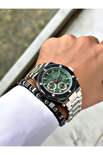 Ferrucci Gümüş Renk Çelik Kordon Spor Model  Erkek Kol Saati + BİLEKLİK - Resim 2