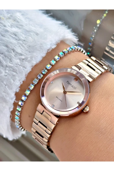 Ferrucci Rose Gold Renk Klasik Model  Çelik Kordon Kadın Kol Saati + BİLEKLİK ürün görseli 1