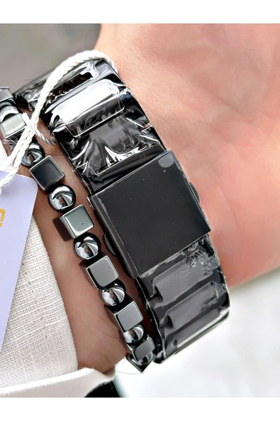 Chaperone Siyah Renk Sade Klasik Kare Model Çelik Kordon Erkek Kol Saati + BİLEKLİK HEDİYELİ By REWARD - Resim 4