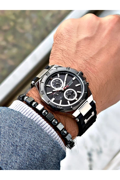 Ferrucci Siyah Spor Silikon Kordon Erkek Kol Saati + BİLEKLİK HEDİYELİ - Resim 2