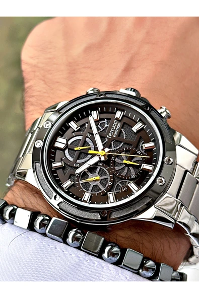 Ferrucci Gümüş Renk Fonksiyonlar Aktif Spor Çelik Kordon Erkek Kol Saati + BİLEKLİK ürün görseli 1