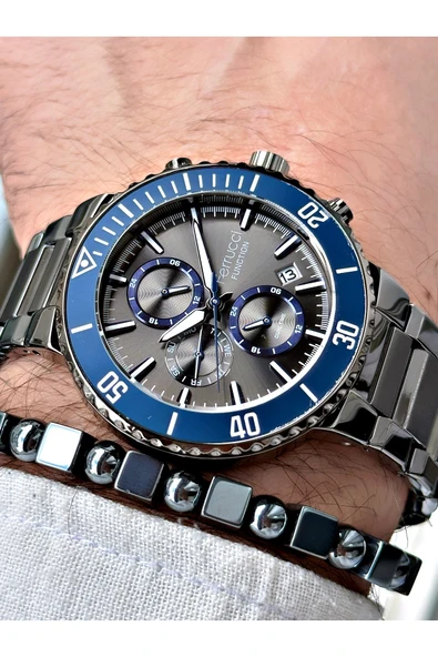 Ferrucci Füme Renk Fonksiyonlar Aktif  Çelik Kordon Erkek Kol Saati + BİLEKLİK HEDİYELİ ürün görseli 1